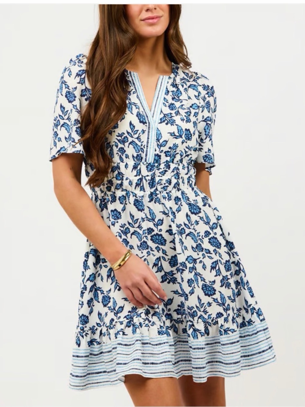 Unbranded Blue Floral V-Neck Mini Dress